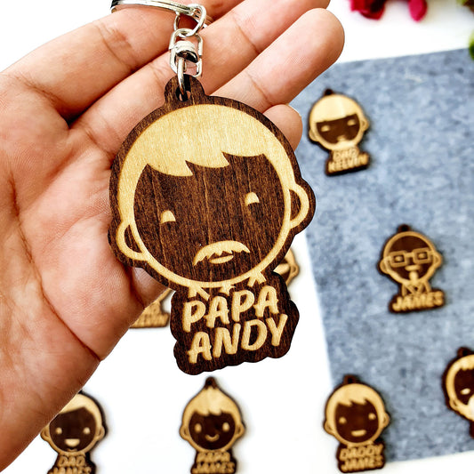 Engraved Wooden Keychains Cute Character Man - Clik Clok